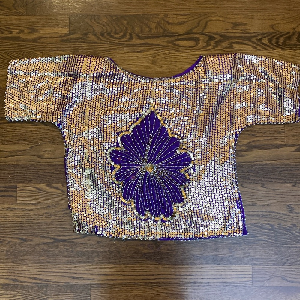 Gold Sequin & Purple Silk Top Vintage 80’s Large